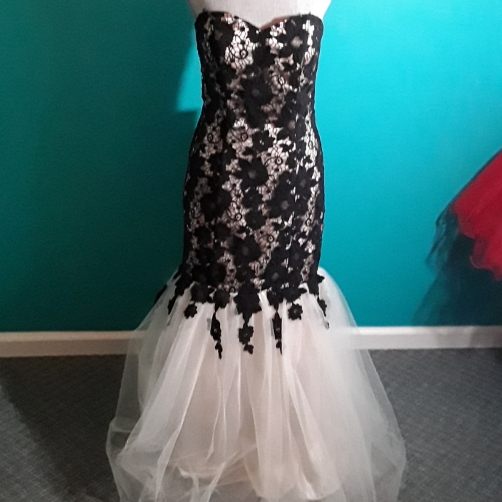 Black champagne black floral crochet gown